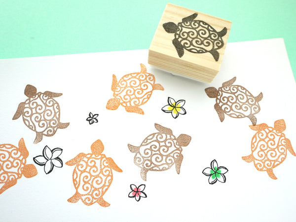 Sea Turtle rubber stamp, Beach decor stamp, Summer rubber stamp, Animal invitation, Japanese rubber stamps