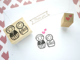 Japanese Kokeshi doll stamp, Wedding rubber stamp