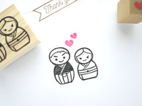 Japanese Kokeshi doll stamp, Wedding rubber stamp