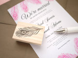 Peacock feather invitation stamp, Wedding rubber stamp, Wedding decoration stamp