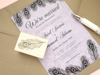 Peacock feather invitation stamp, Wedding rubber stamp, Wedding decoration stamp