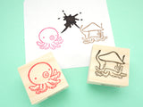 Octopus stamp, Kawaii stationery, Squid stamp, Cute rubber stamp, Unique handmade stamp, Japanese rubber stamps