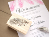 Peacock feather invitation stamp, Wedding rubber stamp, Wedding decoration stamp