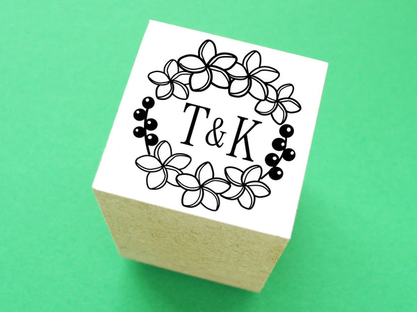 Monogram wreath stamp, Personalized wedding stamp, Custom rubber