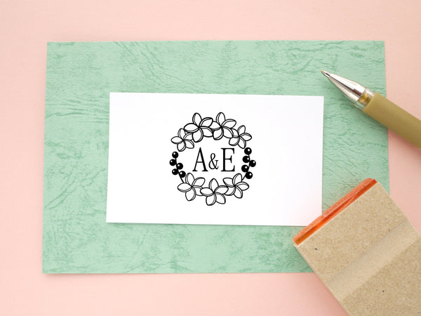 Personalized wedding stamp, Wedding stamp, Initial stamp, Summer wreath initial stamp