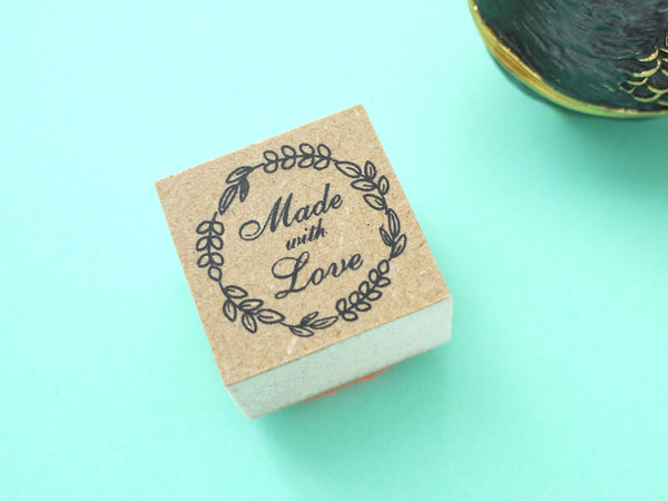 Made with love, Botanical wreath, Rubber stamp, Gift tag rubber stamp, Kawaii rubber stamp, Japanese rubber stamps