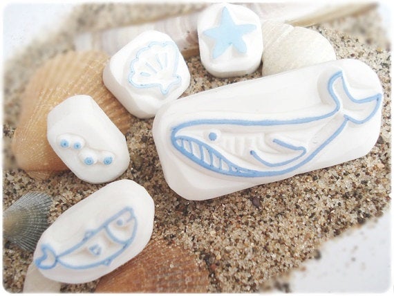 Sea animals rubber stamps, Summer rubber stamps, Japanese rubber stamps, Aquarium rubber stamp, Kawaii stationery