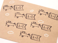 Initial airplane stamp, Wedding rubber stamp, Personalized stamp