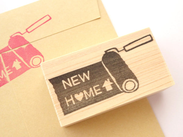 New home invitation, Paint roller rubber stamp, Unique rubber stamp, Japanese rubber stamps
