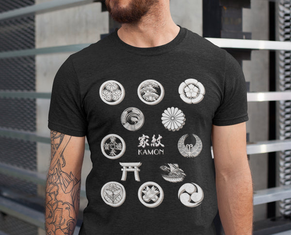Kamon Japanese T-shirt, Japanese family crest, Japanese T-shirt, Black T-shirt, Japanese history, Japanese culture, Japan lover