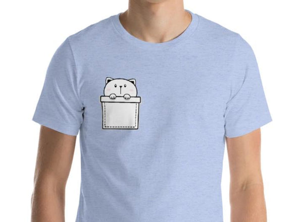 Cat is hanging on the small pocket Short-Sleeve Unisex T-Shirt