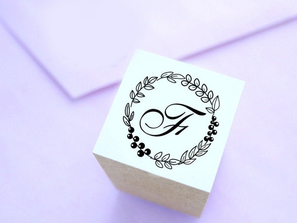 Monogram wreath stamp, Personalized wedding stamp, Custom rubber stamp –  Japanese Rubber Stamps
