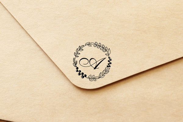 Monogram wreath stamp, Personalized wedding stamp, Custom rubber stamp –  Japanese Rubber Stamps