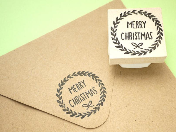 Christmas wreath stamp, Christmas card decoration, Japanese rubber stamp